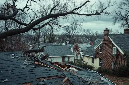 roof damage from tree in Fredericksburg’s leafy neighborhoods